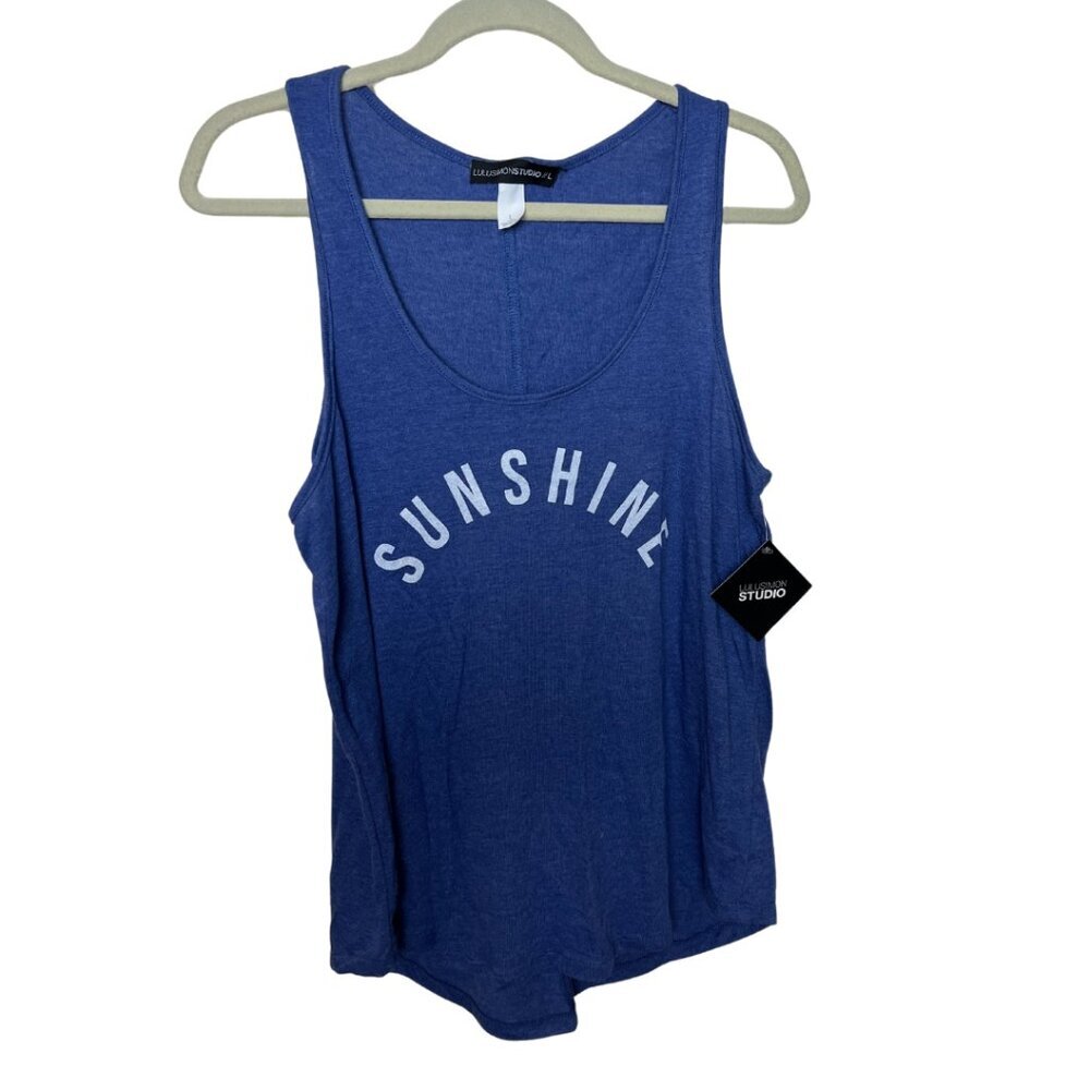 LuluSimonstudio Graphic "SUNSHINE" Blue Tank, L, NWT.
